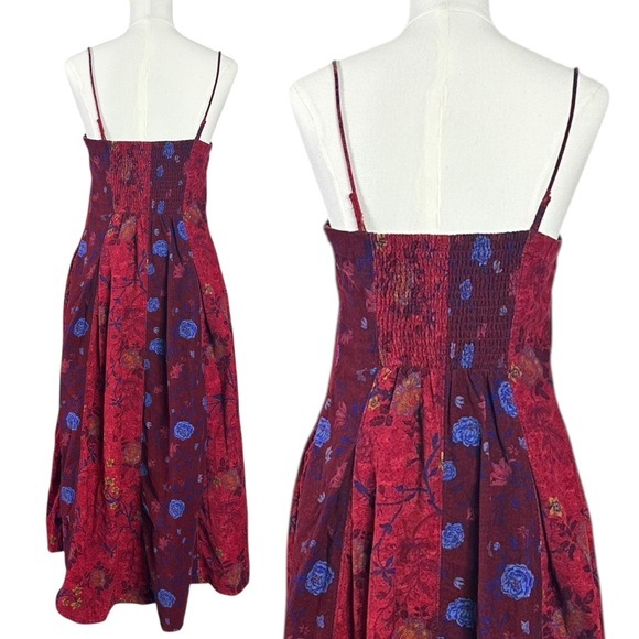 Free People Bohemian Grunge Witchy Corduroy Gail Midi Dress Scarlet Combo Medium - Picture 6 of 15